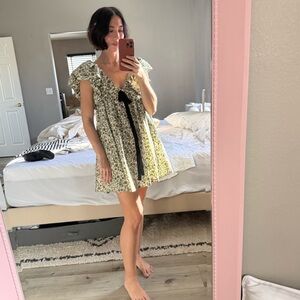 Floral Dress with Black Velvet Bow